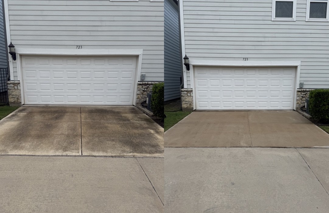Before and after garage driveway cleaning