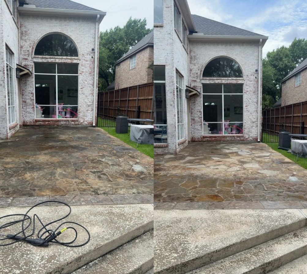 Before and after patio and step cleaning
