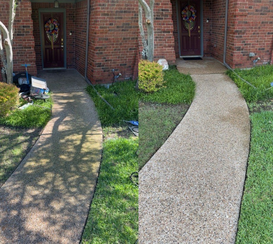 Before and after front walkway cleaning